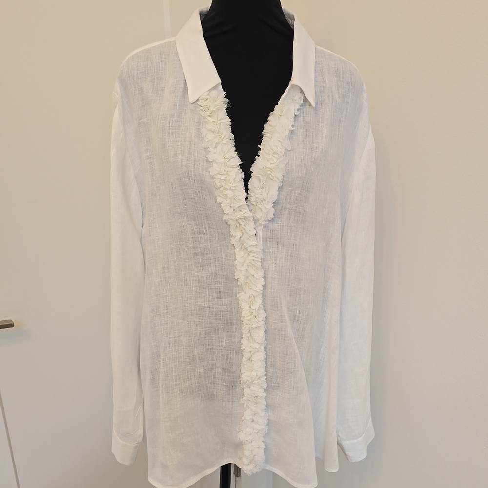 Elegant White Ruffle Trim Blouse